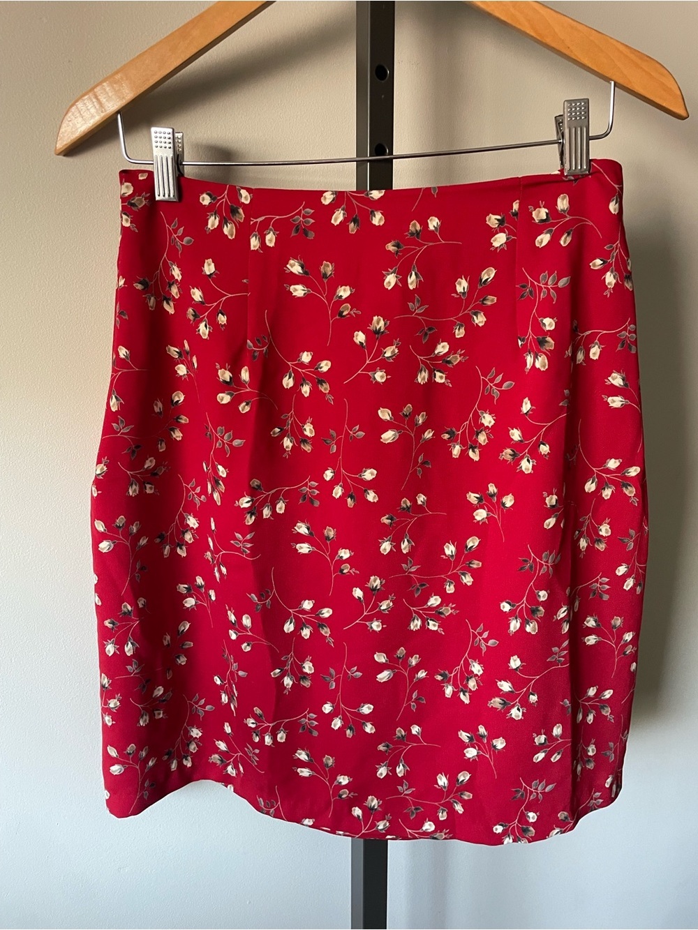 90s Vintage Ditsy Floral Grunge Wrap Mini Skirt Cottagecore Red